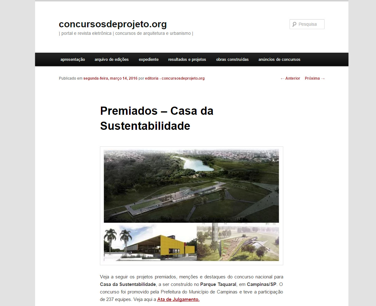 concurso de projeto Casa da Sustentabilidade